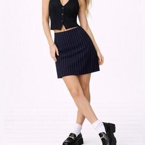 Vintage 90s Pinstripe High Waisted Mini Skirt Blue Size 5